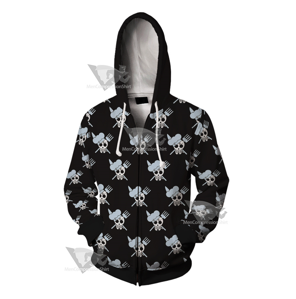 One Piece Vinsmoke Sanji Pirate Flag Cosplay Zip Up Hoodie