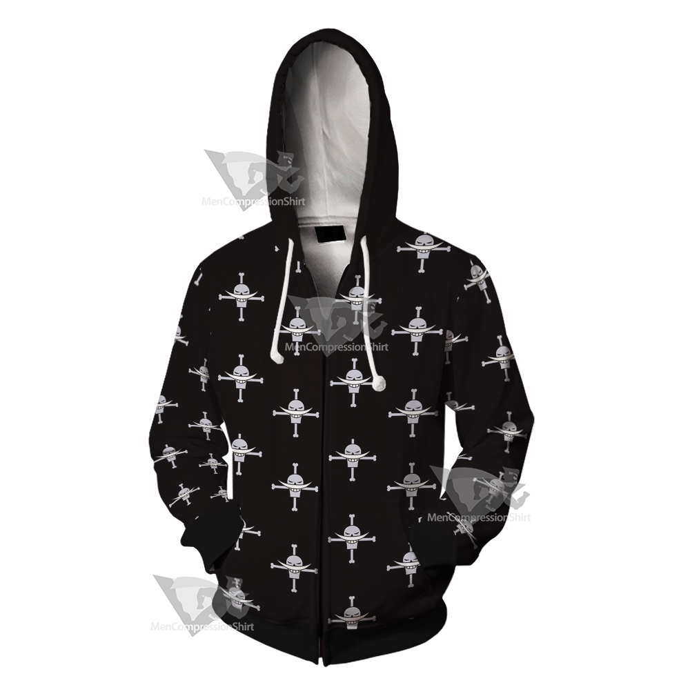 One Piece Whitebeard Pirates Pirate Flag Cosplay Zip Up Hoodie