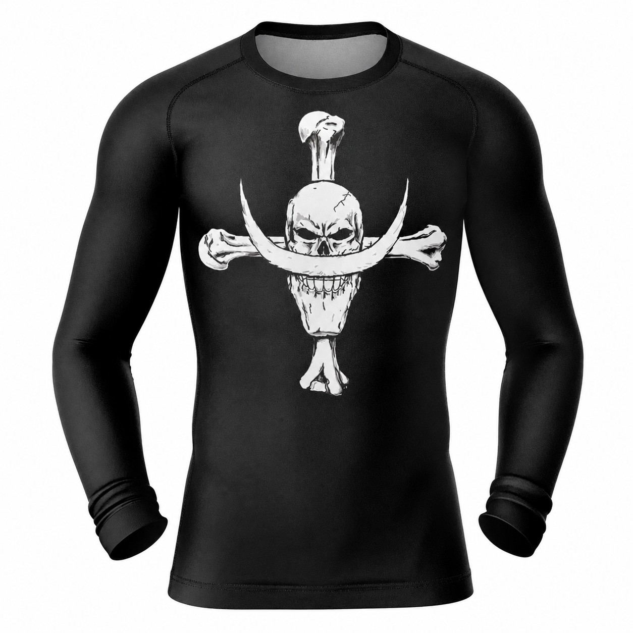 One Piece Whitebeard Skull Black Gray Long Sleeve Compression Shirt