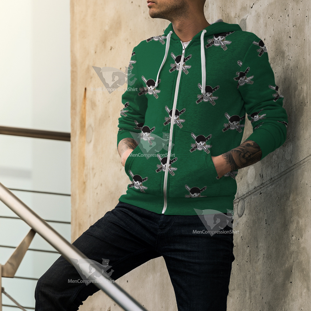 One Piece Zoro Skull Flag Cosplay Zip Up Hoodie