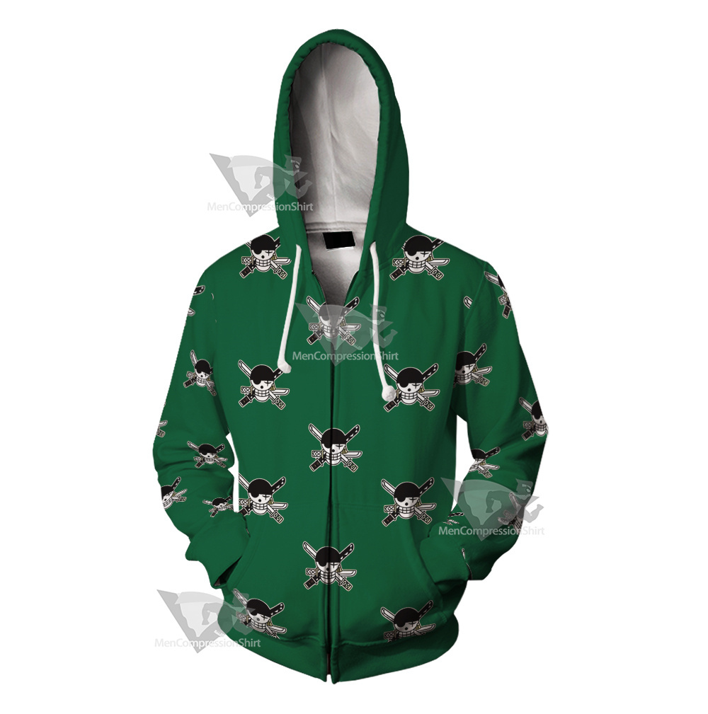 One Piece Zoro Skull Flag Cosplay Zip Up Hoodie