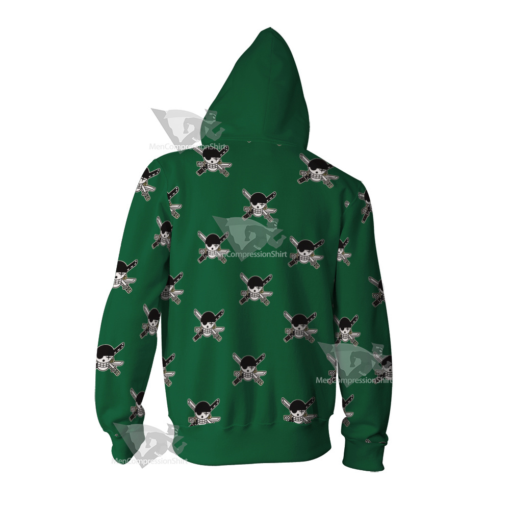 One Piece Zoro Skull Flag Cosplay Zip Up Hoodie