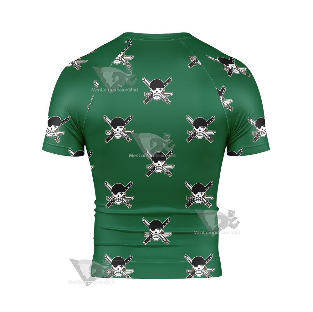 One Piece Zoro Skull Flag Short Sleeve Compression Shirt