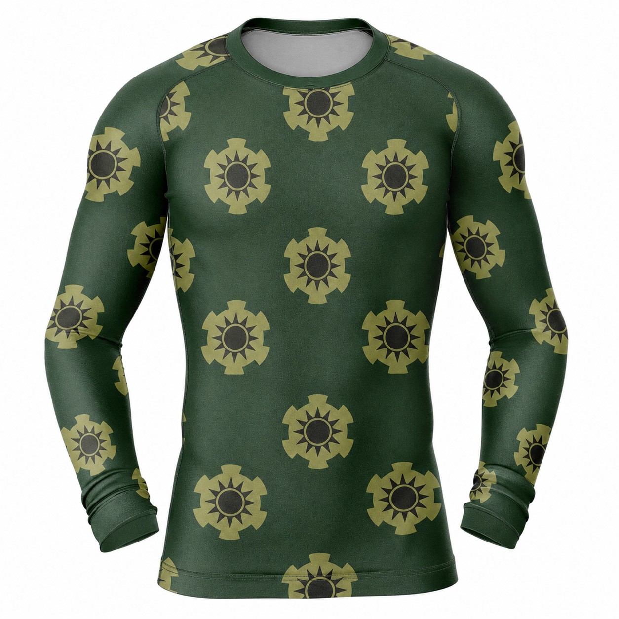 One Piece Zoro Wano pattern Green Yellow Long Sleeve Compression Shirt