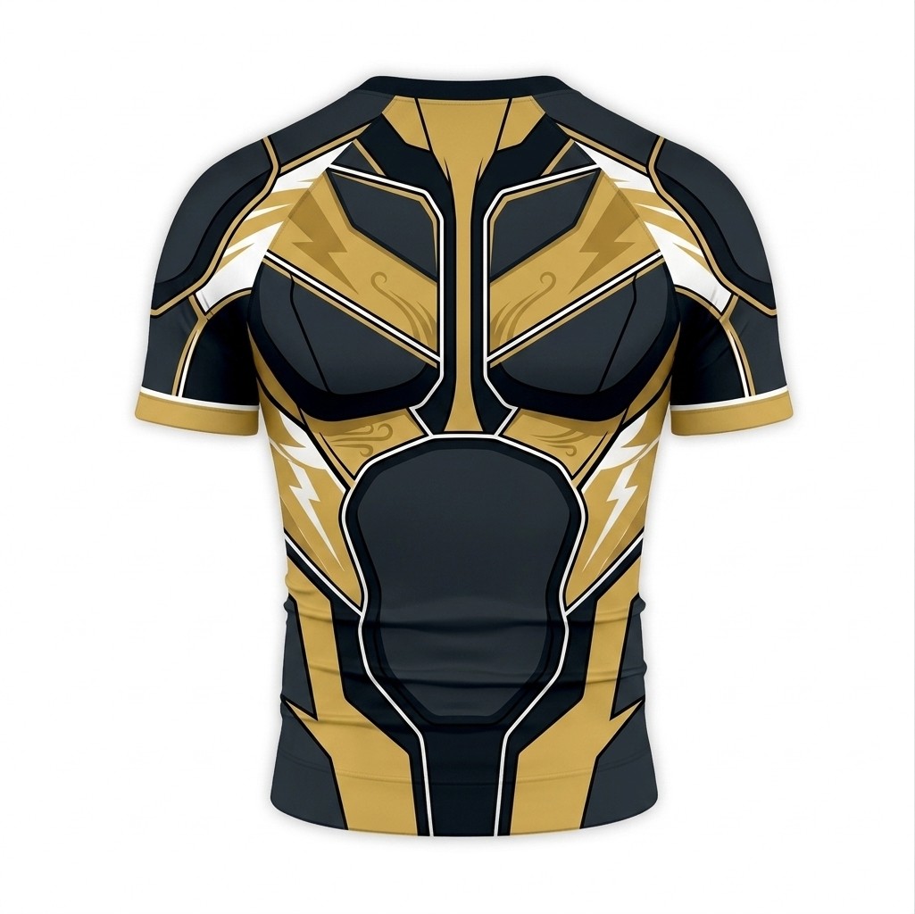 Ororo Munroe X Men Storm Superhero Shadow Stalker Segmented Plating Black And Gold Short Sleeve Compression Shirt