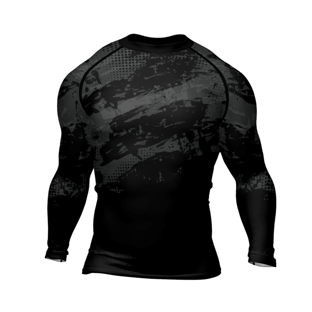 Paint Streak Camouflage Black Mens Long Sleeve Compression Shirt