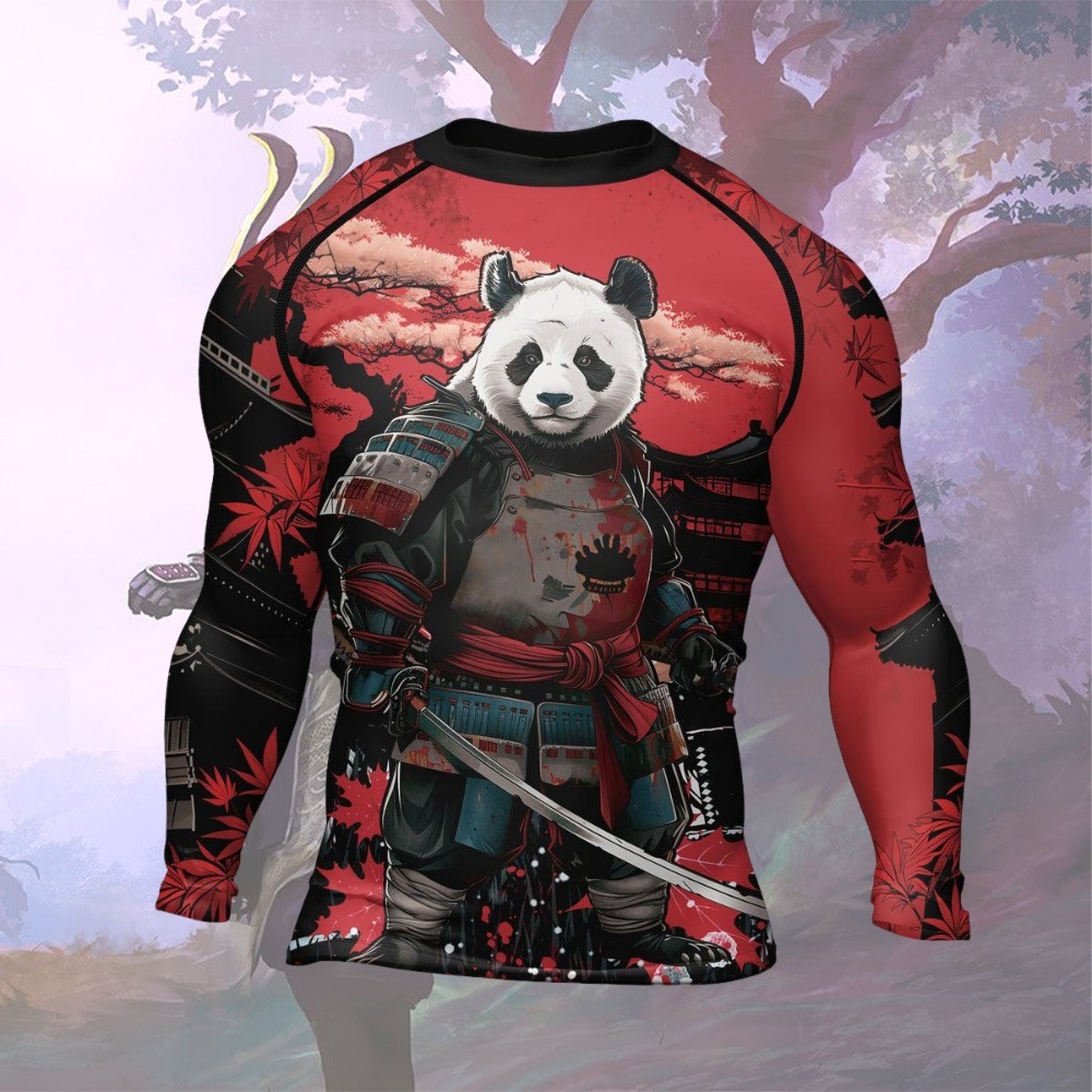 Panda Samurai Legend Mens Long Sleeve Compression Shirt