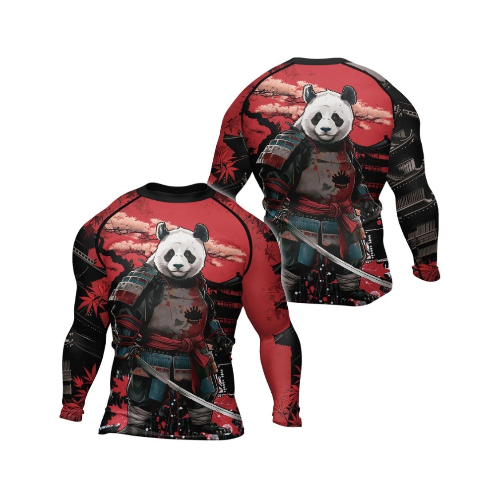 Panda Samurai Legend Mens Long Sleeve Compression Shirt