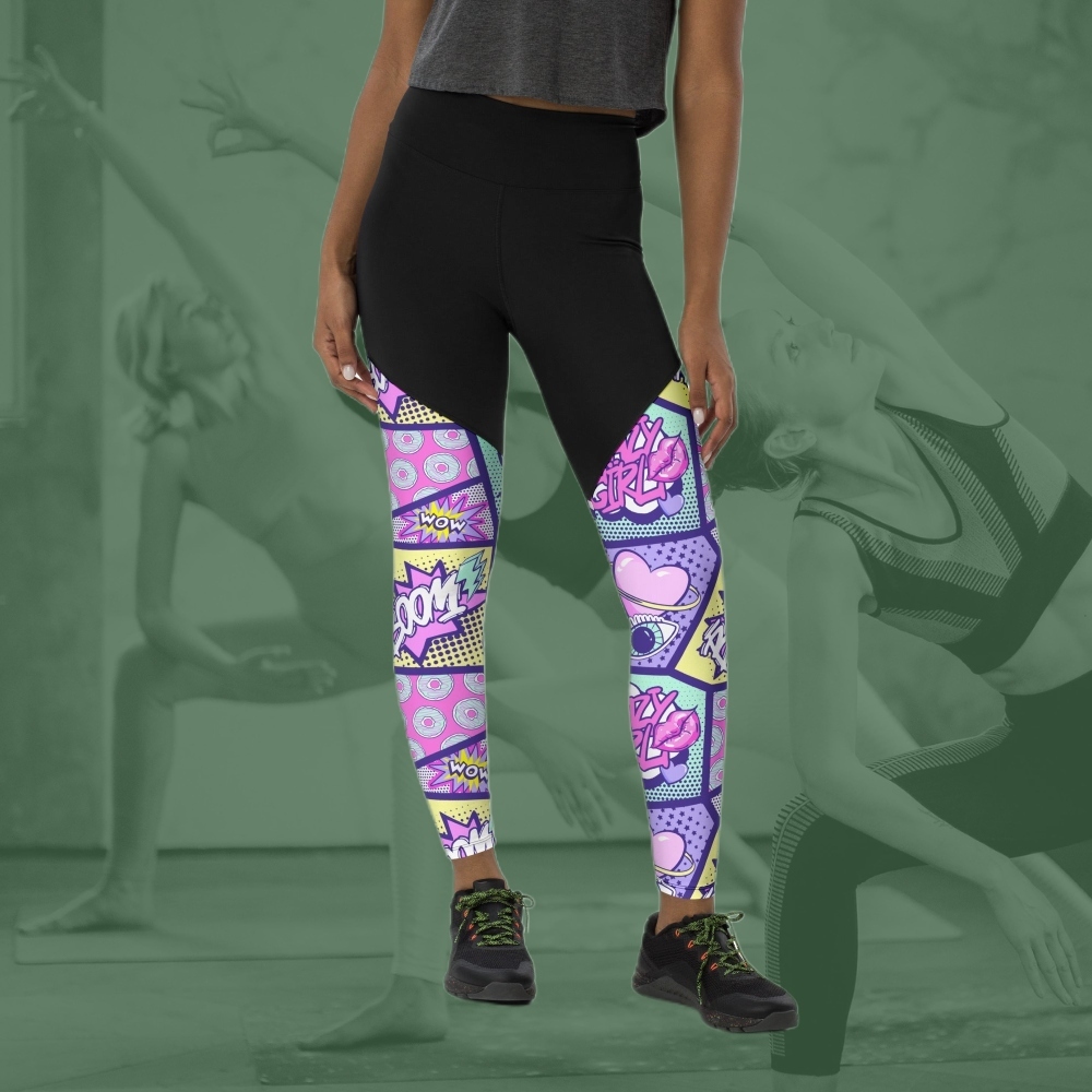Pastel Comic Book Women Compression Legging