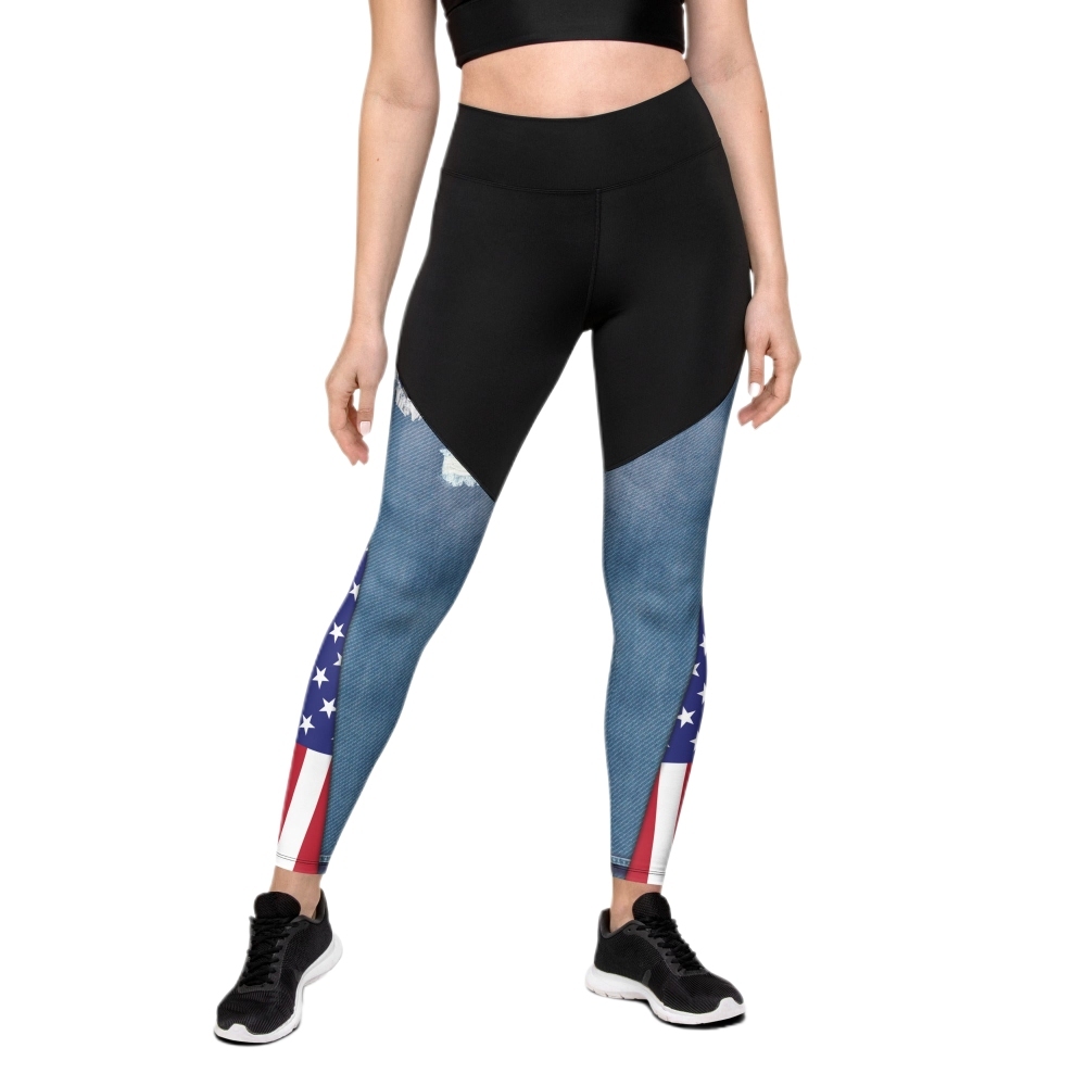 Patriotic Denim Print Women Compression Legging