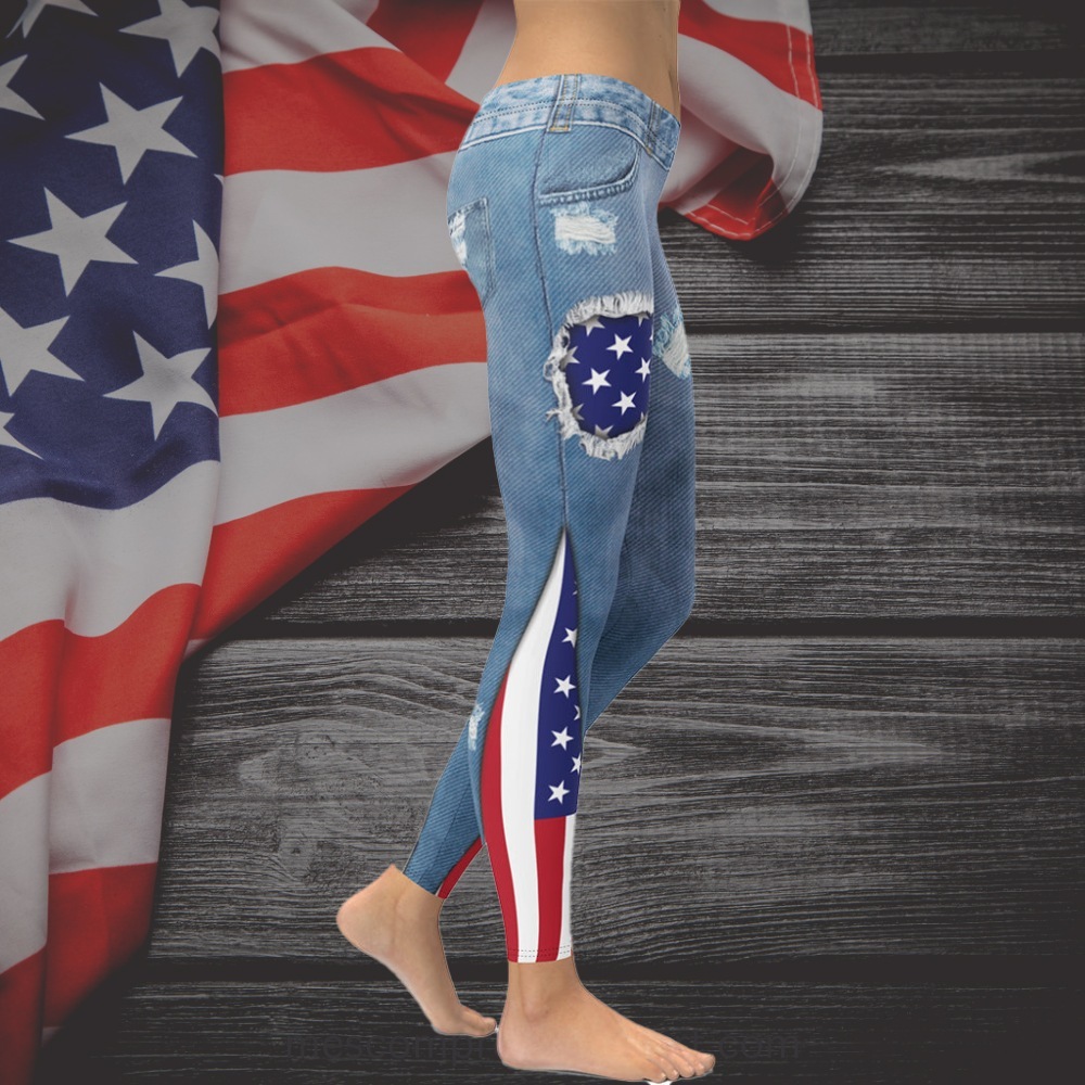 Patriotic Denim Print Women Compression Legging