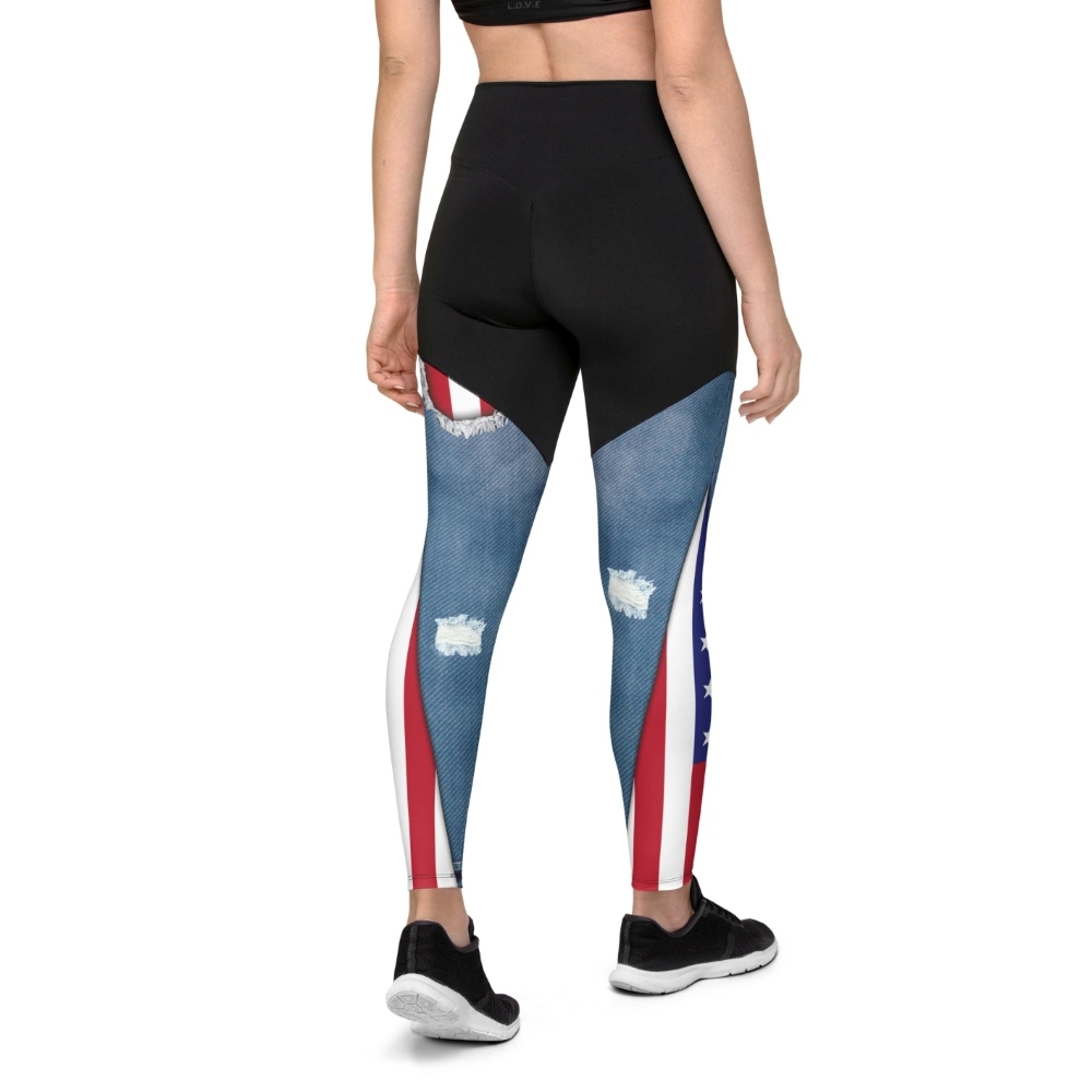 Patriotic Denim Print Women Compression Legging