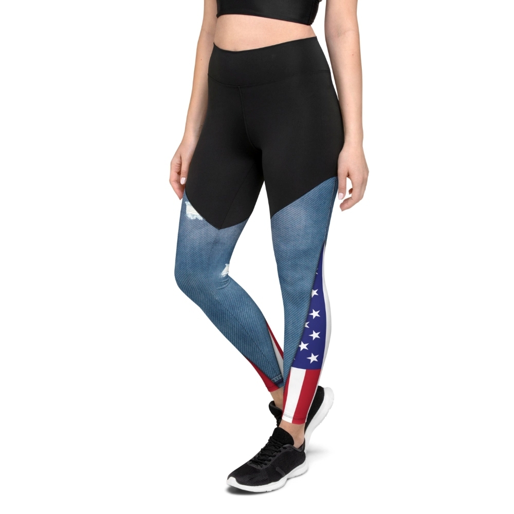 Patriotic Denim Print Women Compression Legging