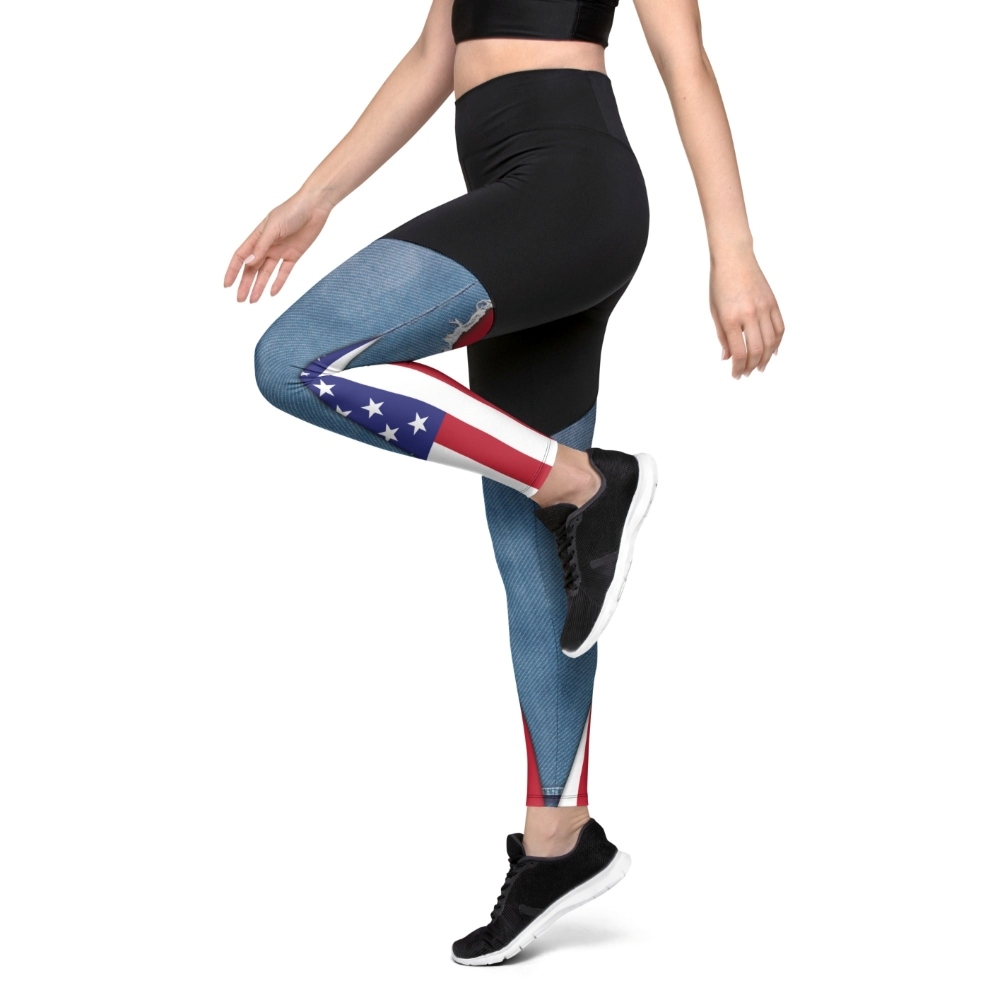 Patriotic Denim Print Women Compression Legging