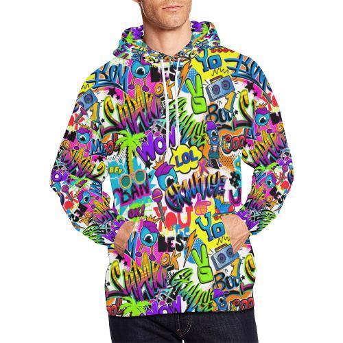 Pattern Print Graffiti Men Full Size Hoodie