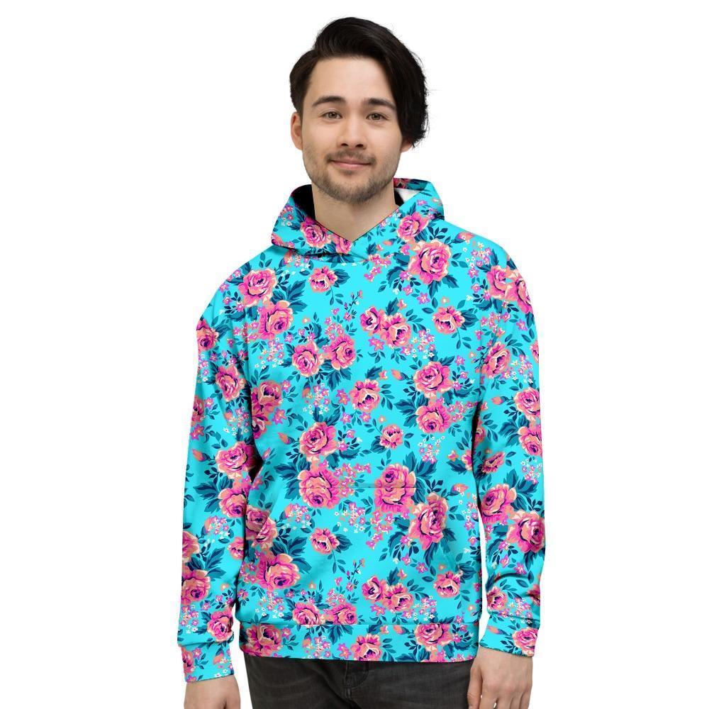 Pink And Blue Rose Floral Mens Full Size Hoodie