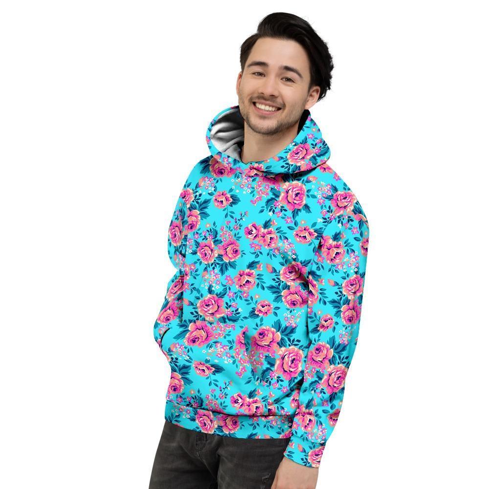 Pink And Blue Rose Floral Mens Full Size Hoodie