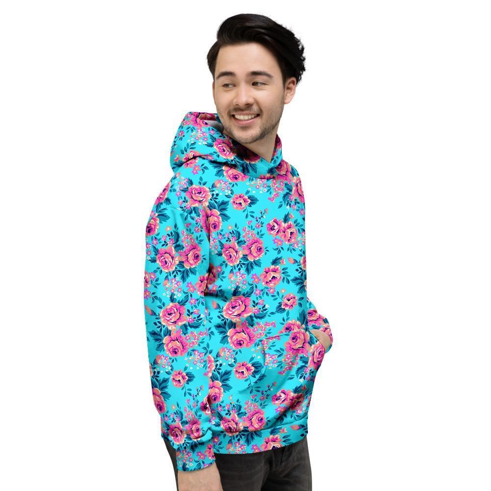 Pink And Blue Rose Floral Mens Full Size Hoodie