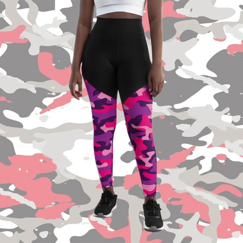 Pink And Purple Camo Women Compression Legging