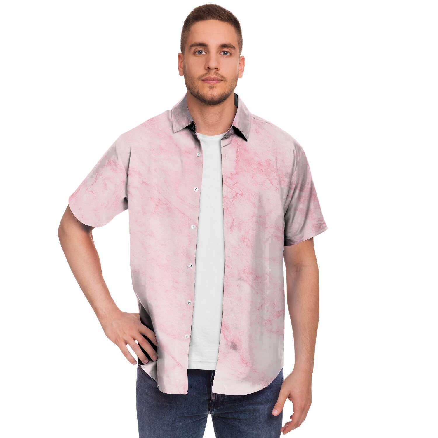 Pink Marble Men Print Short Sleeve Button-Up Shirts