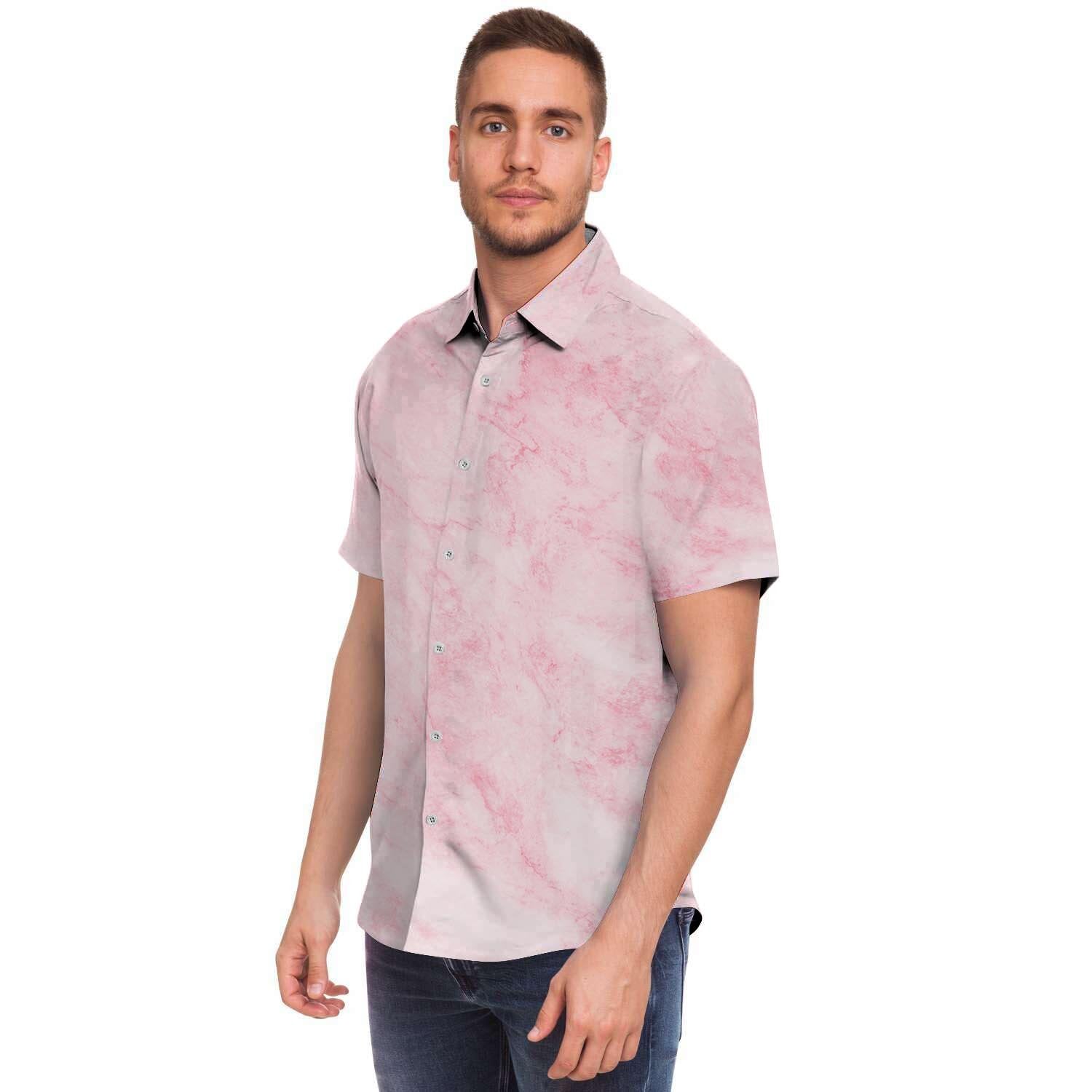 Pink Marble Men Print Short Sleeve Button-Up Shirts
