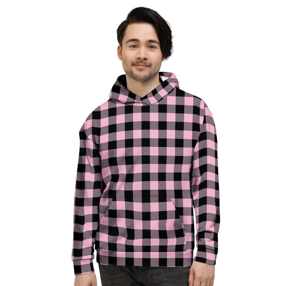 Pink Plaid Mens Full Size Hoodie