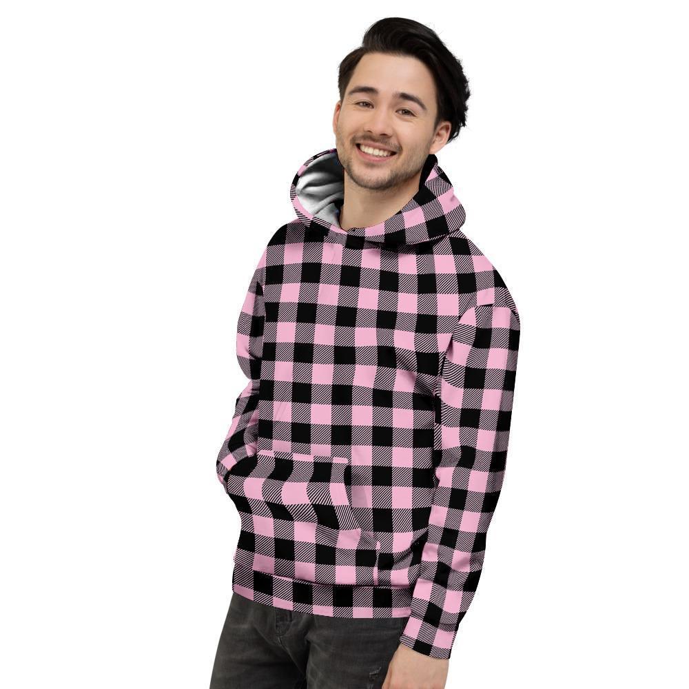 Pink Plaid Mens Full Size Hoodie
