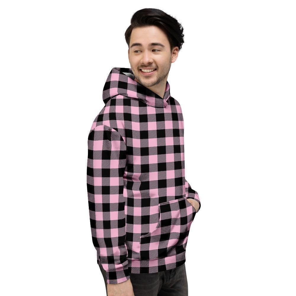 Pink Plaid Mens Full Size Hoodie