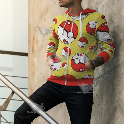 Pm Go Pokeball Yellow Cosplay Zip Up Hoodie
