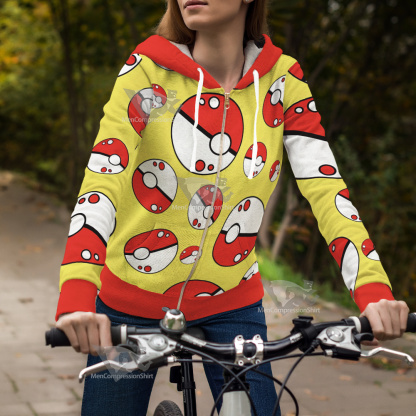 Pm Go Pokeball Yellow Cosplay Zip Up Hoodie