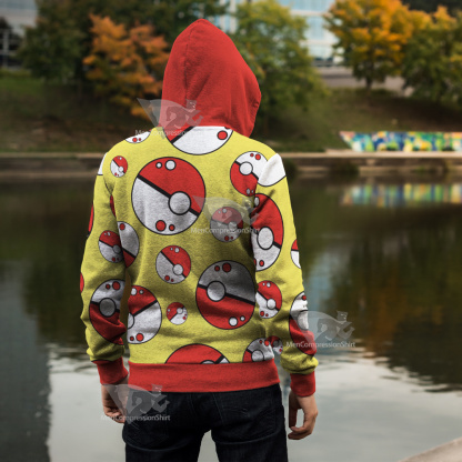Pm Go Pokeball Yellow Cosplay Zip Up Hoodie