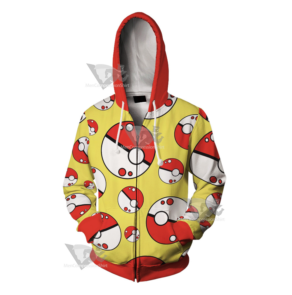 Pm Go Pokeball Yellow Cosplay Zip Up Hoodie