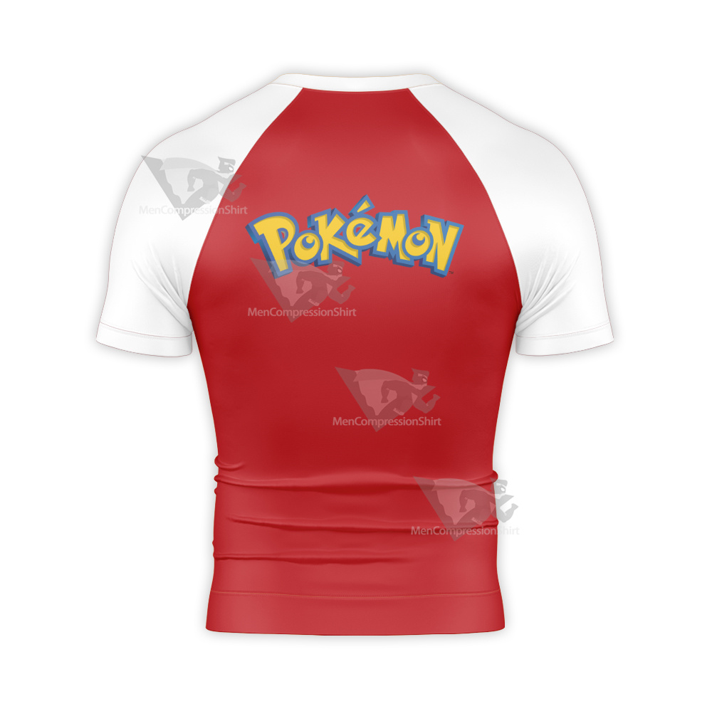 Pokemon Ash Ketchum Red Jacket Short Sleeve Compression Shirt