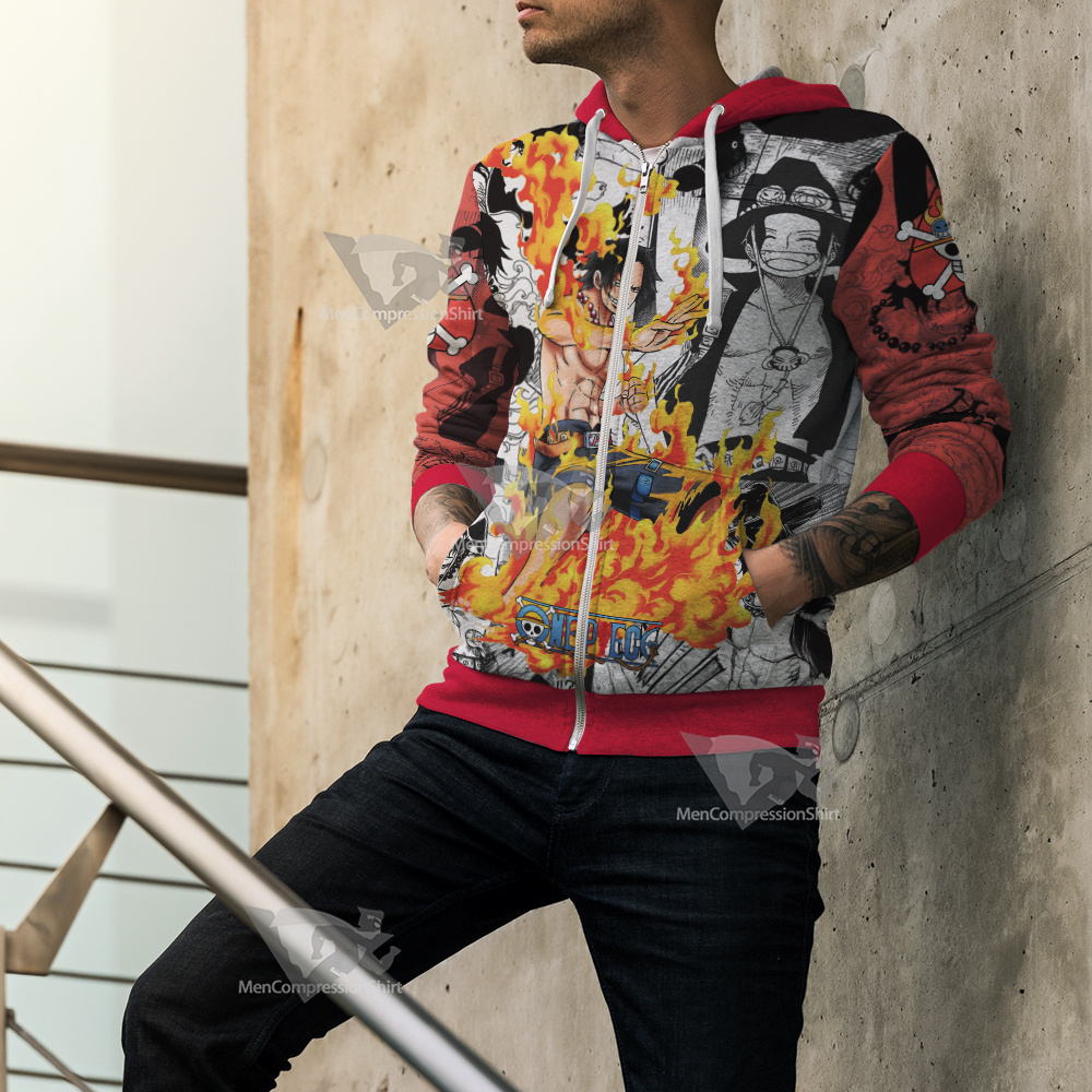 Portgas D Ace One Piece Cosplay Zip Up Hoodie