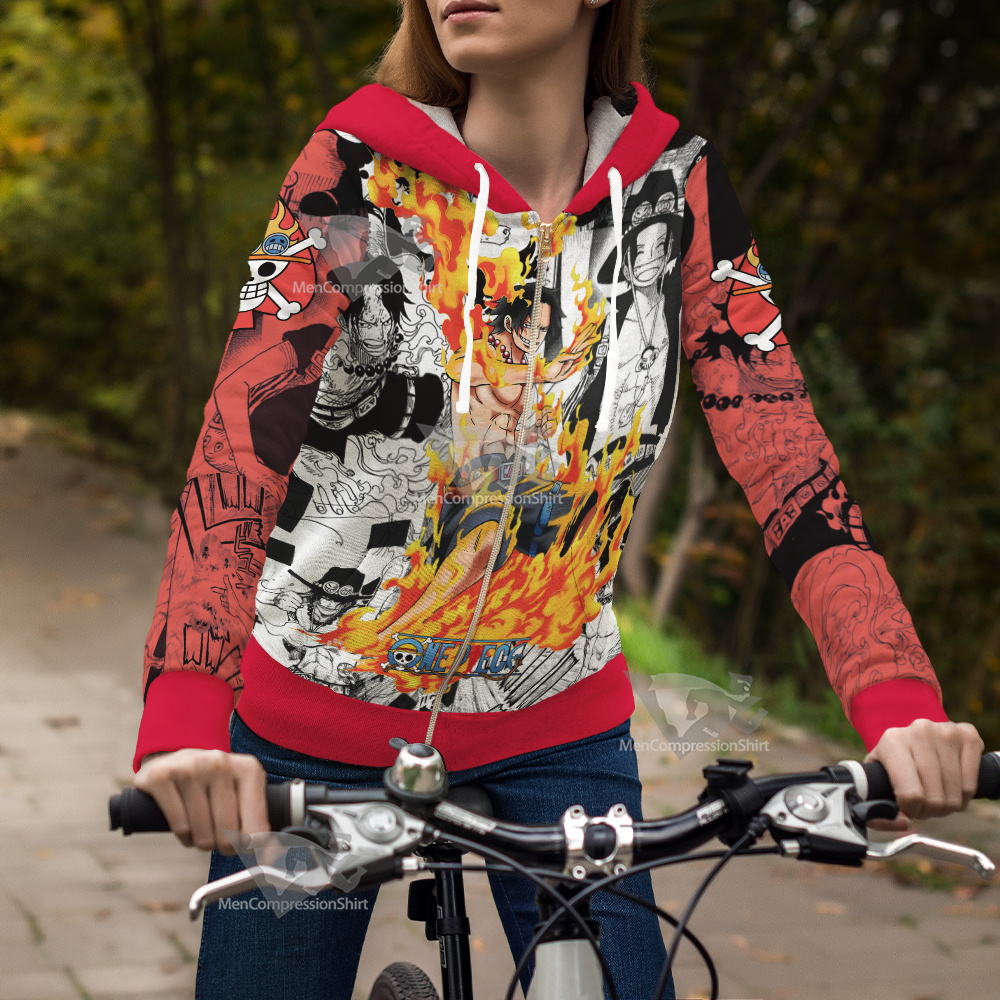 Portgas D Ace One Piece Cosplay Zip Up Hoodie