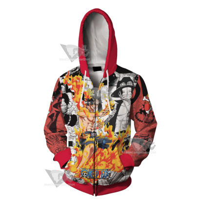 Portgas D Ace One Piece Cosplay Zip Up Hoodie