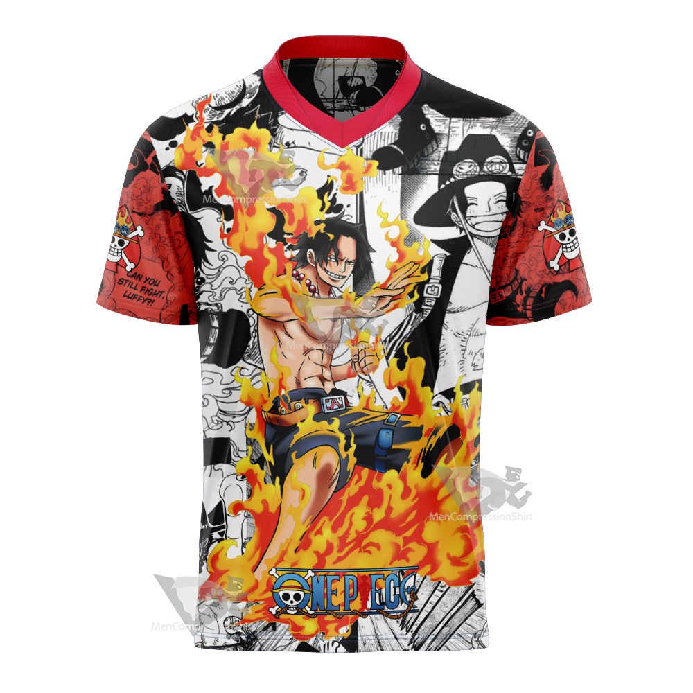 One Piece Portgas D Ace Anime Football Jersey – MensCompressionShirt
