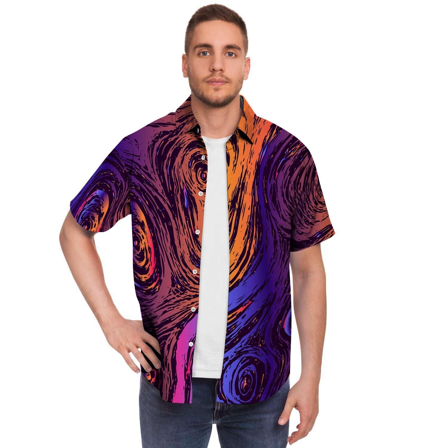 Psychedelic Abstract Men Print Short Sleeve Button-Up Shirts