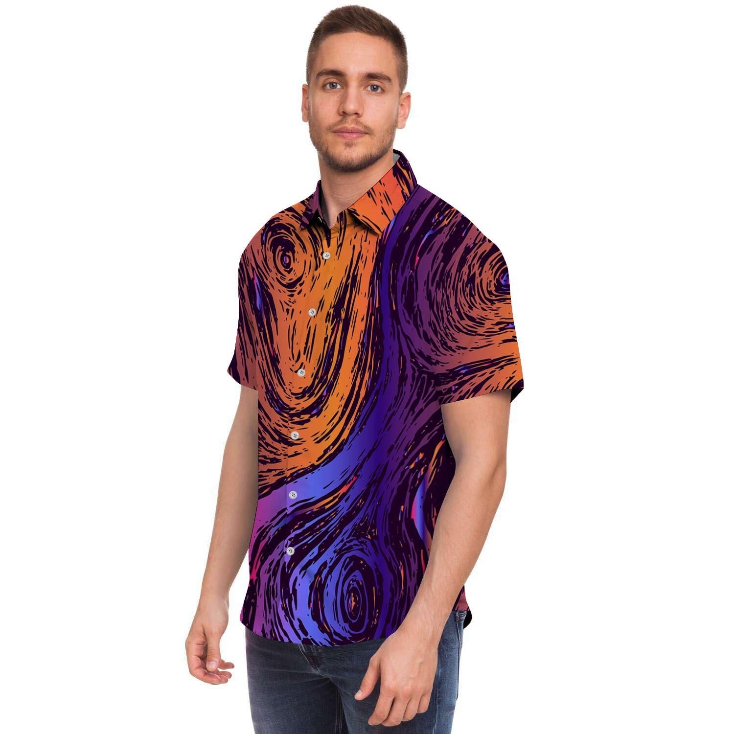 Psychedelic Abstract Men Print Short Sleeve Button-Up Shirts