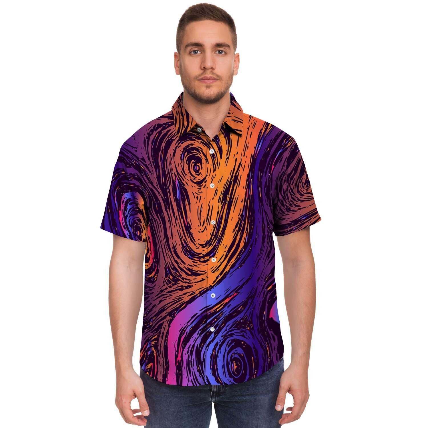 Psychedelic Abstract Men Print Short Sleeve Button-Up Shirts