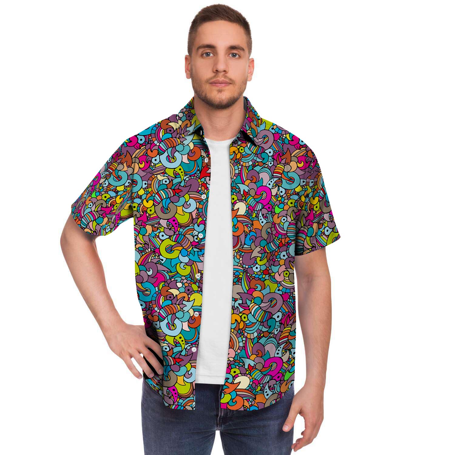 Psychedelic Print Men Print Short Sleeve Button-Up Shirts
