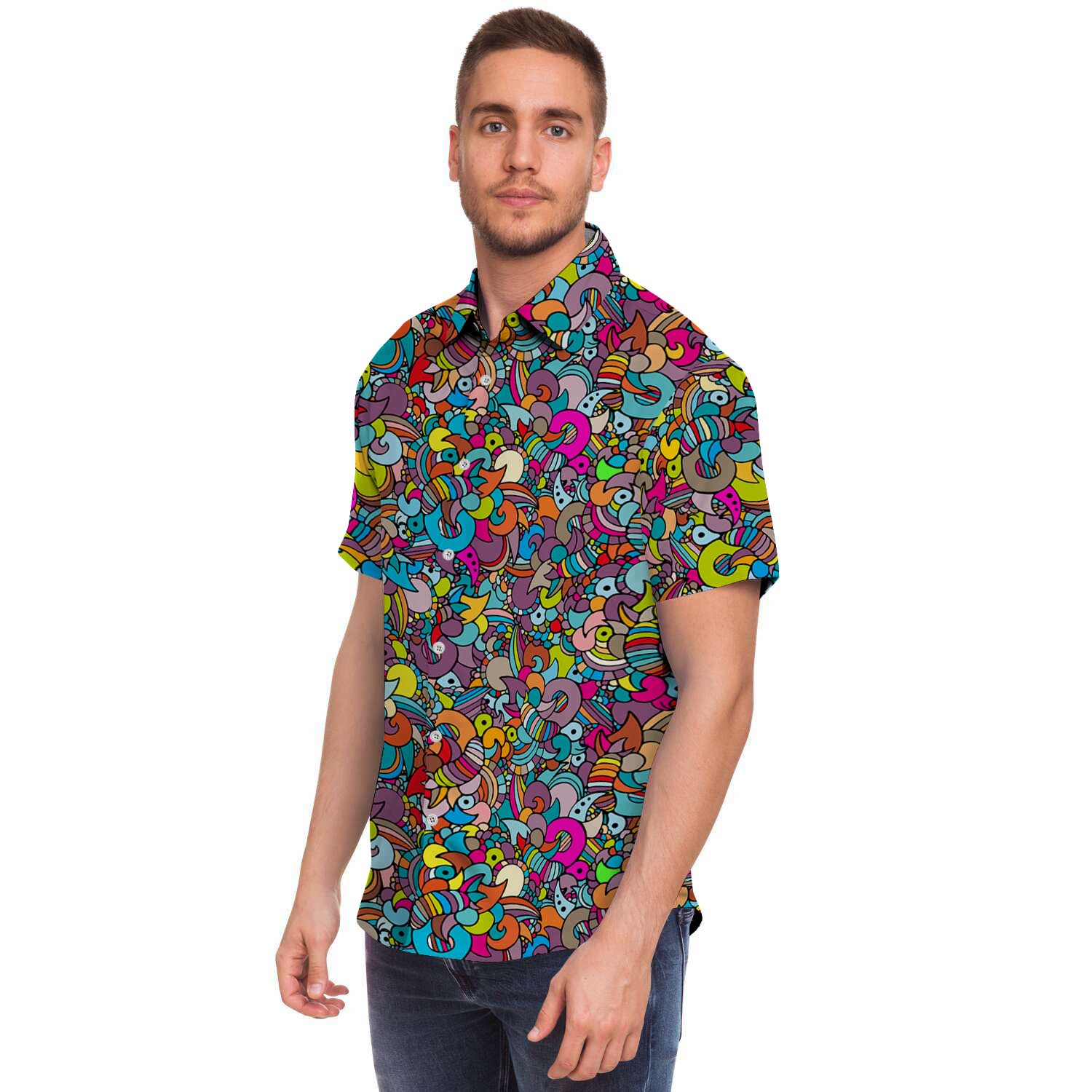 Psychedelic Print Men Print Short Sleeve Button-Up Shirts