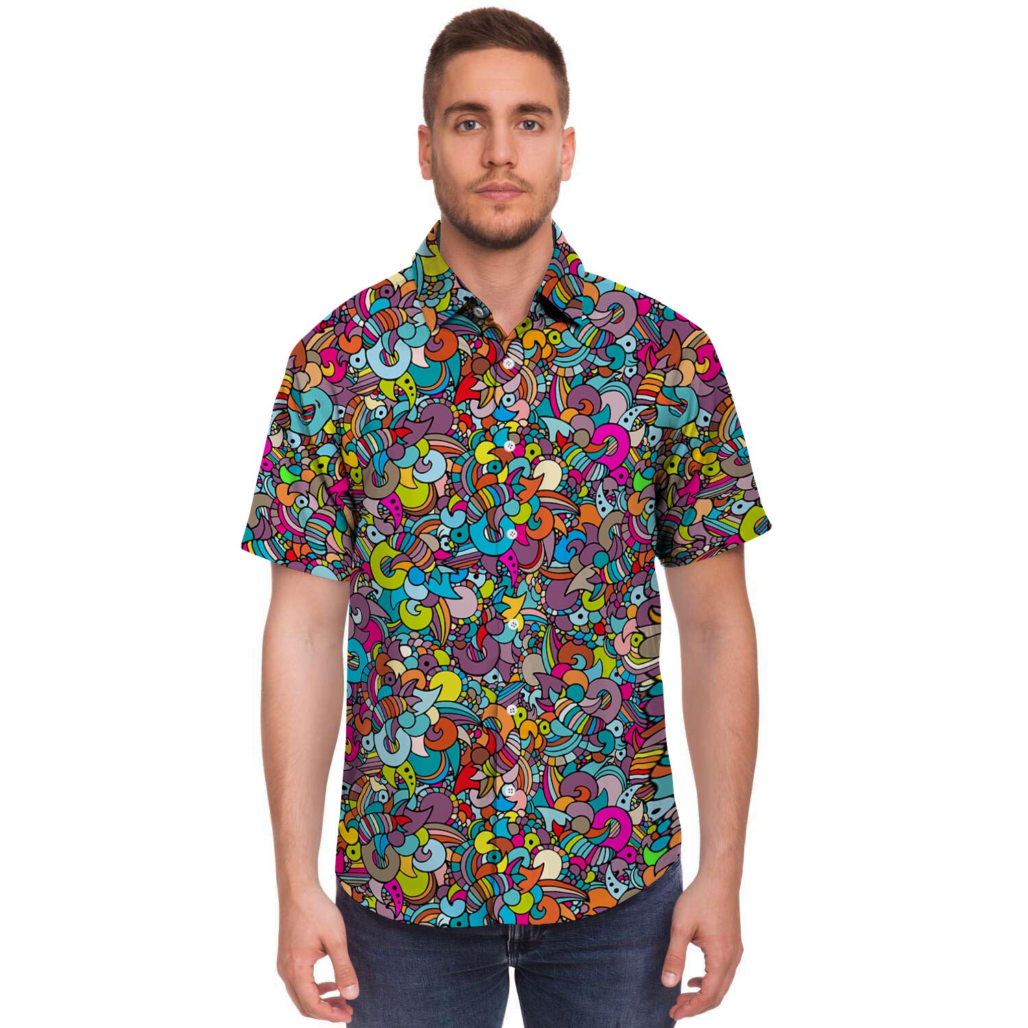 Psychedelic Print Men Print Short Sleeve Button-Up Shirts
