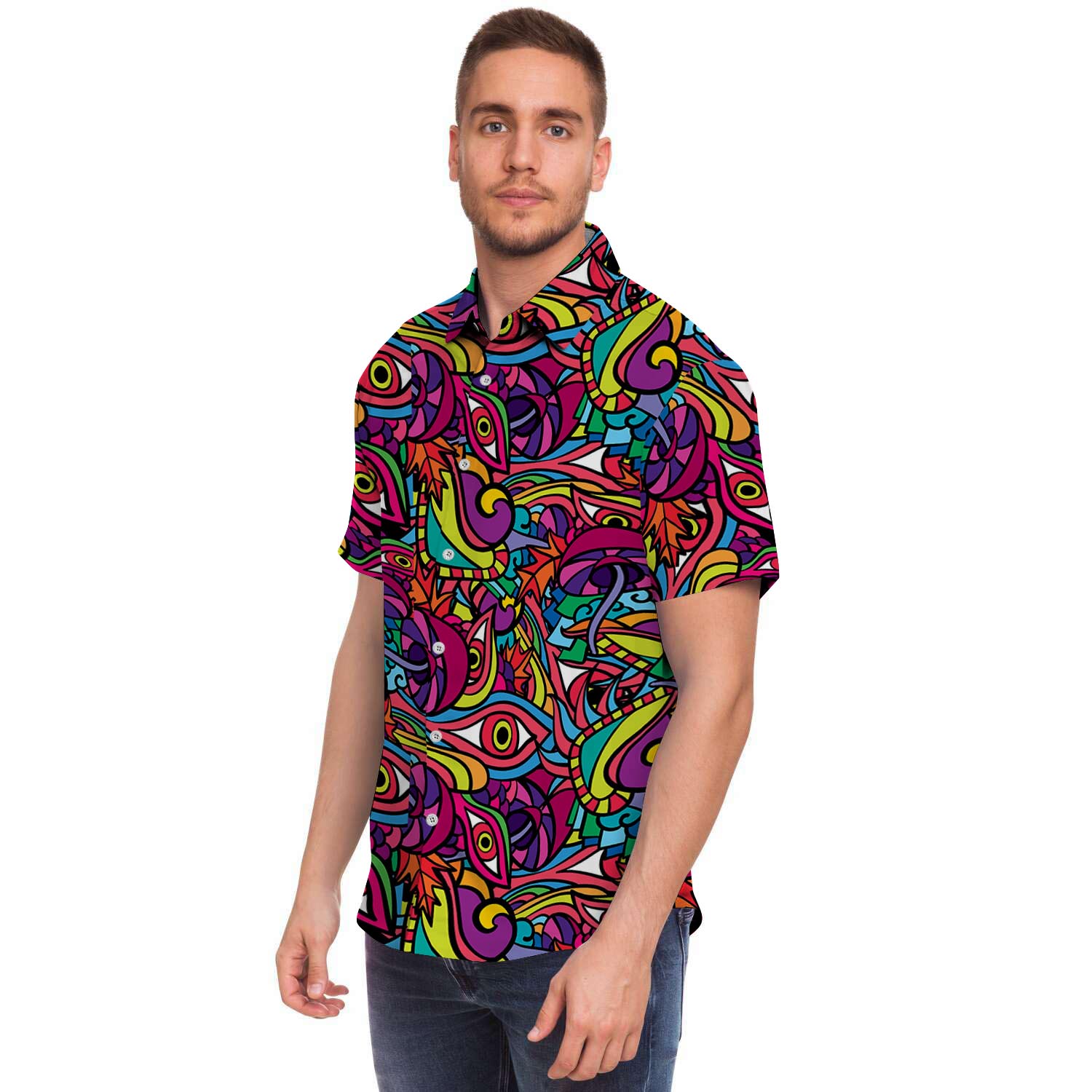Psychedelic Trippy Eye Men Print Short Sleeve Button-Up Shirts
