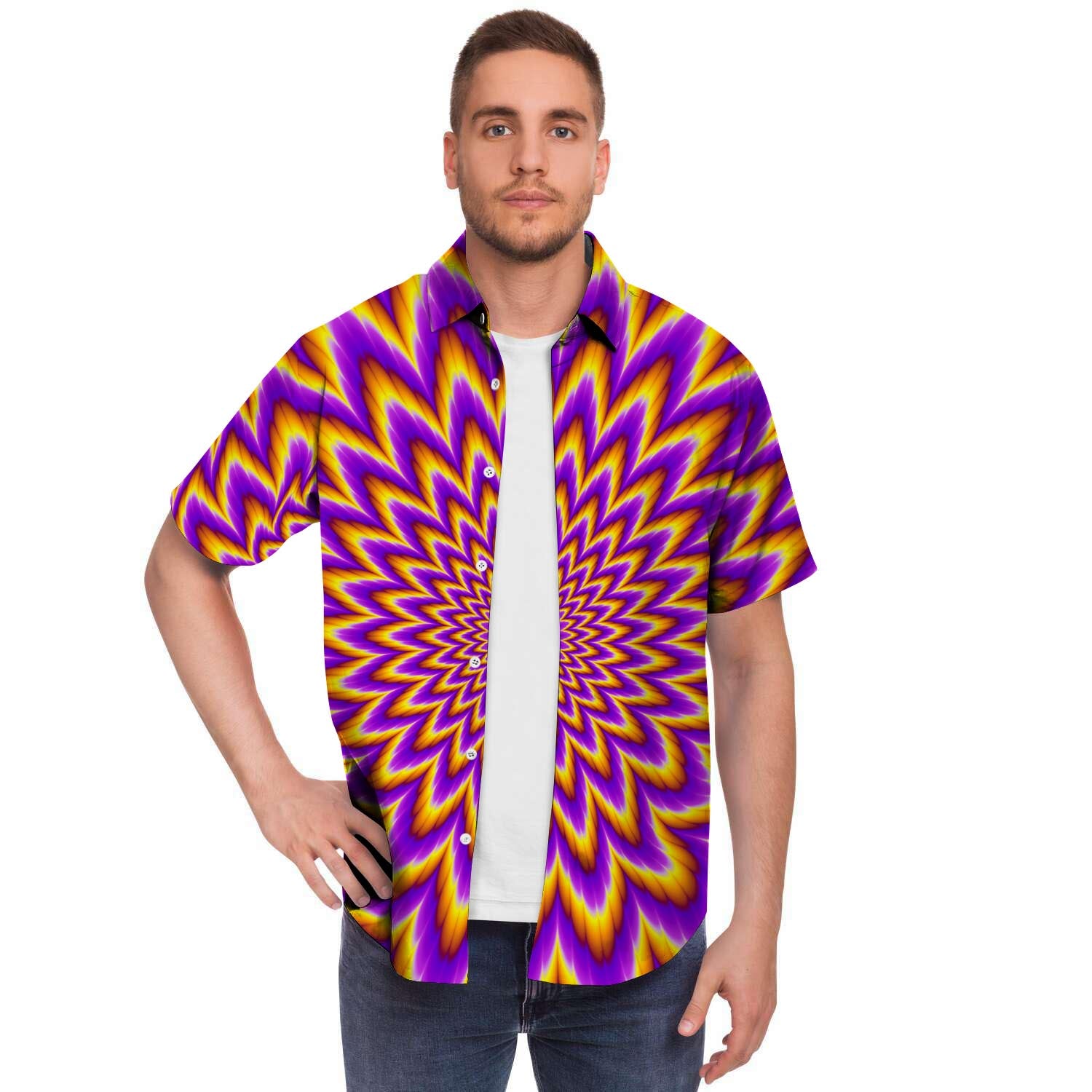 Pulsing Optical Illusion Men Print Short Sleeve Button-Up Shirts