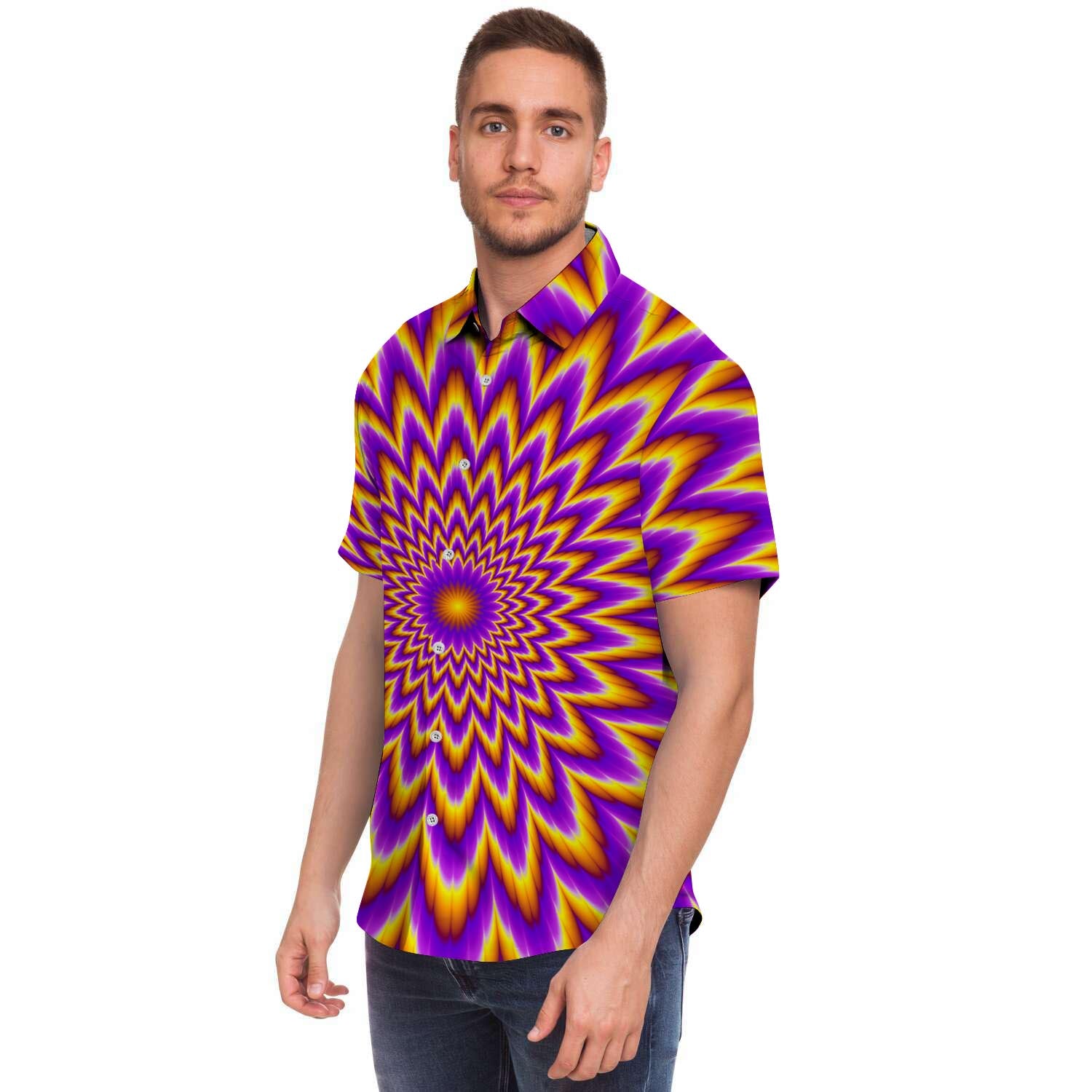 Pulsing Optical Illusion Men Print Short Sleeve Button-Up Shirts