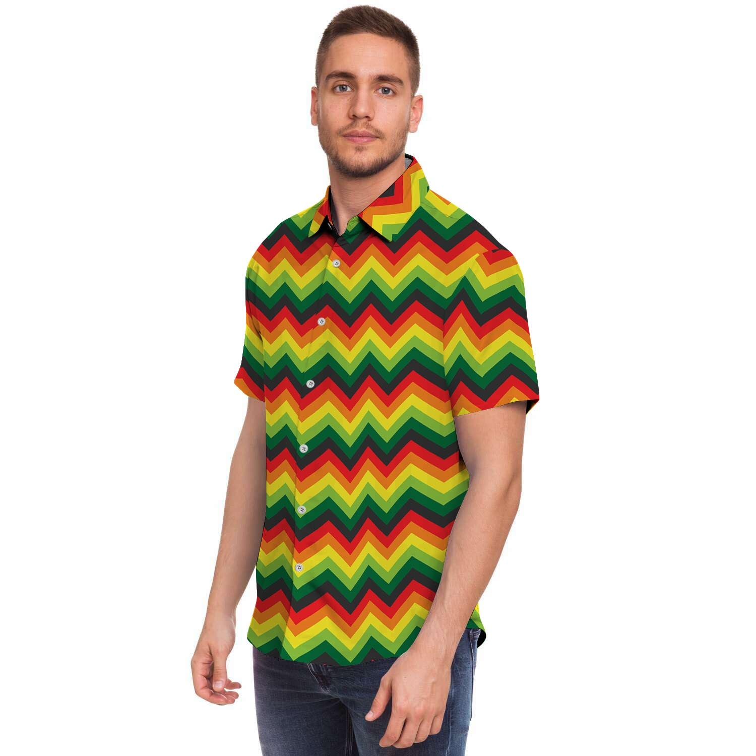 Rasta Jamaica Reggae Men Print Short Sleeve Button-Up Shirts