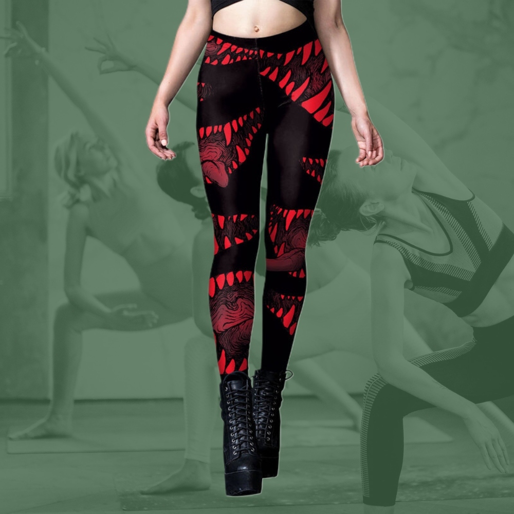 Red Black Cool Sexy Halloween Women Compression Leggings