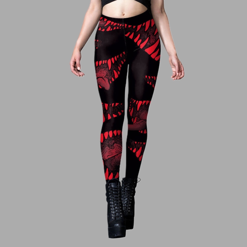 Red Black Cool Sexy Halloween Women Compression Leggings