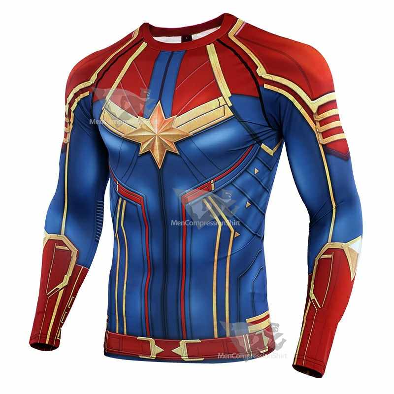 Red Carol Danvers Long Sleeve Compression Shirt For Men